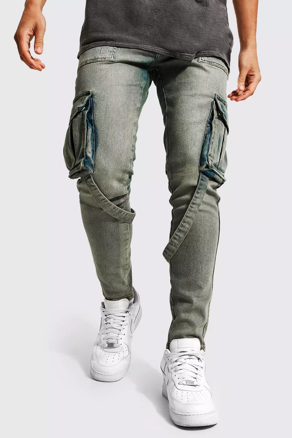 Skinny Stretch Strap Cargo Jeans
